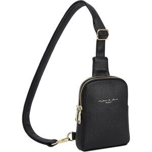 💫 Women Black Leather Fanny Pack Travel Sling Adjustable Strap Cross Body Bag